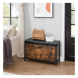 Bancheta cu suport pantofi Model Aleah, Maro rustic / Negru, 80x30x51 cm