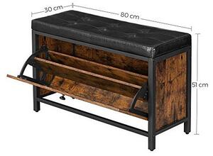 Bancheta cu suport pantofi Model Aleah, Maro rustic / Negru, 80x30x51 cm