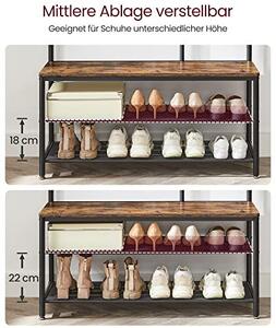 Cuier cu bancuta si suport pantofi Model Hale, Maro Rustic/Negru, 98×35×180 cm