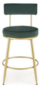 Scaun bar H115, verde inchis/auriu, stofa catifelata/otel, 45x54x90 cm