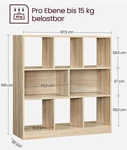 Biblioteca Vasagle, Model Aurelia, 100x97.5x30 cm, Natur