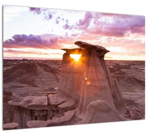 Tablou pe sticlă - Apus de soare în deșert (70x50 cm)