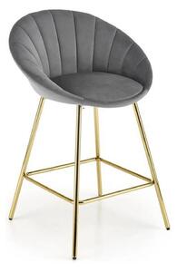 Scaun bar H112, gri/auriu, stofa catifelata/otel, 58x52x87 cm