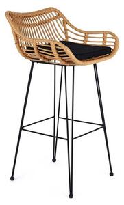 Scaun bar H105, stejar/negru, stofa/ratan sintetic, 52x54x99 cm