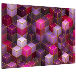 Tablou pe sticlă - Cuburi violet (70x50 cm)