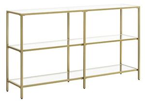 Consola Model Alanna, Auriu, 130x30x73.3 cm, rafturi sticla securizata