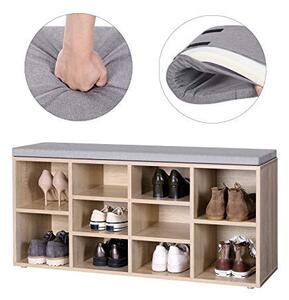 Banca cu suport pantofi Model Kace, Natural / Gri, 104x30x48 cm