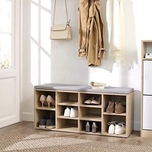 Banca cu suport pantofi Model Kace, Natural / Gri, 104x30x48 cm
