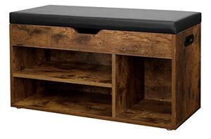 Banca cu suport pantofi Model Milan, Maro rustic / Negru, 80x44x30 cm