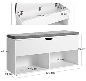 Pantofar bancuta hol cufar cu depozitare, Vasagle, Alb-Gri, 100x30x48 cm