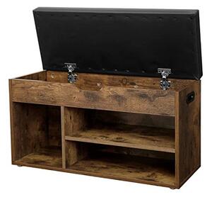 Banca cu suport pantofi Model Milan, Maro rustic / Negru, 80x44x30 cm