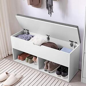 Pantofar bancuta hol cufar cu depozitare, Vasagle, Alb-Gri, 100x30x48 cm