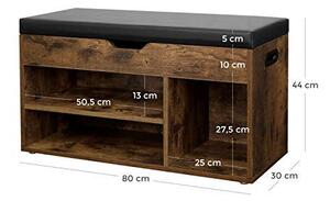 Banca cu suport pantofi Model Milan, Maro rustic / Negru, 80x44x30 cm