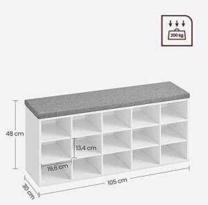 Pantofar bancuta hol cufar cu depozitare, Vasagle, Alb-Gri, 105x30x48 cm