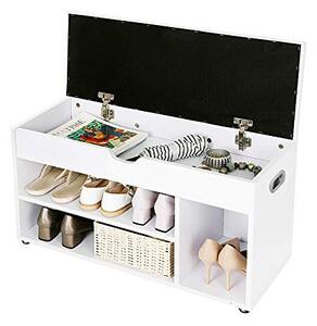 Banca cu suport pantofi Model Cesar, Alb, 80x44x30 cm