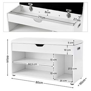 Banca cu suport pantofi Model Cesar, Alb, 80x44x30 cm