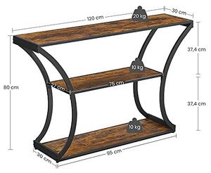 Consolă cu 2 polițe, stil industrial, Maro Rustic/Negru, 120 × 30 × 80 cm