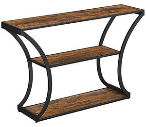 Consolă cu 2 polițe, stil industrial, Maro Rustic/Negru, 120 × 30 × 80 cm