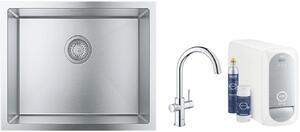 Set baterie de bucatarie cu filtru Grohe Blue 31455001, chiuveta din otel Grohe K700 31726SD0
