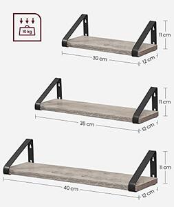 Set 3 etajere - rafturi de perete, Vasagle, Negru-Ivoar, 40x12x10 cm
