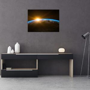 Tablou pe sticlă - Planeta Pământ și univers (70x50 cm)