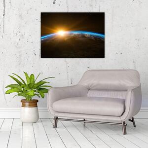 Tablou pe sticlă - Planeta Pământ și univers (70x50 cm)