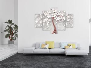 Tablou - Imaginea copacului alb cu flori albe, rosegold (150x105 cm)