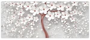 Tablou - Imaginea copacului alb cu flori albe, rosegold (120x50 cm)