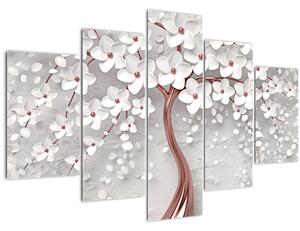 Tablou - Imaginea copacului alb cu flori albe, rosegold (150x105 cm)