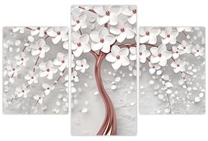 Tablou - Imaginea copacului alb cu flori albe, rosegold (90x60 cm)