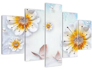 Tablou - Copoziția flori și fluturi (150x105 cm)