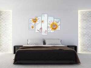 Tablou - Copoziția flori și fluturi (150x105 cm)
