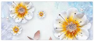 Tablou - Copoziția flori și fluturi (120x50 cm)