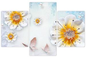 Tablou - Copoziția flori și fluturi (90x60 cm)