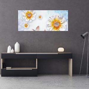 Tablou - Copoziția flori și fluturi (120x50 cm)