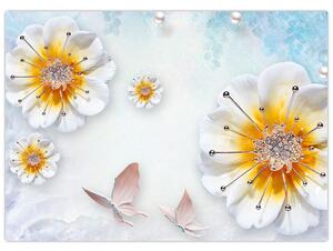 Tablou - Copoziția flori și fluturi (70x50 cm)