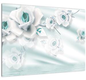 Tablou pe sticlă - Flori de trandafir turcoaz (70x50 cm)