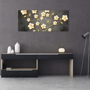 Tablou - Arbust auriu pe fundal negru (120x50 cm)