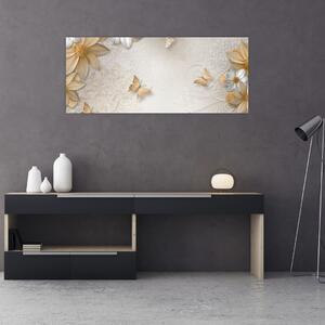 Tablou - Flori cu fluturi (120x50 cm)