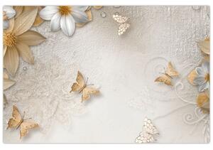 Tablou - Flori cu fluturi (90x60 cm)