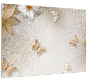 Tablou - Flori cu fluturi (70x50 cm)