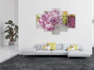 Tablou - Flori pe perete culorile pastel (150x105 cm)