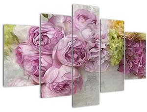 Tablou - Flori pe perete culorile pastel (150x105 cm)