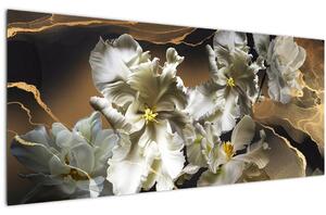 Tablou - Flori de orhidee pe fundal de marmură (120x50 cm)