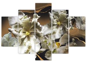 Tablou - Flori de orhidee pe fundal de marmură (150x105 cm)