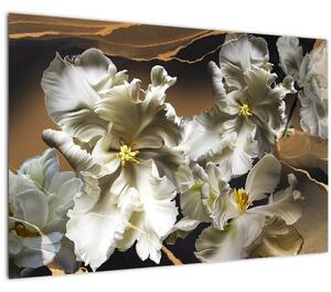 Tablou - Flori de orhidee pe fundal de marmură (90x60 cm)
