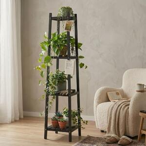 Raft din lemn pentru flori cu 4 polițe, culoare negru, 30x30x150 cm