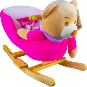 Balansoar pentru bebelusi, Ursulet, lemn + plus, roz, 60x34x45 cm
