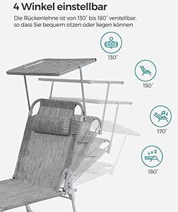 Sezlong, Songmics, Gri, 53x193x29.5 cm