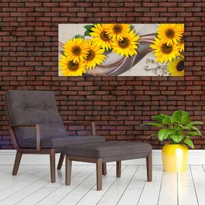 Tablou - Flori strălucitoare de floare soarelui (120x50 cm)